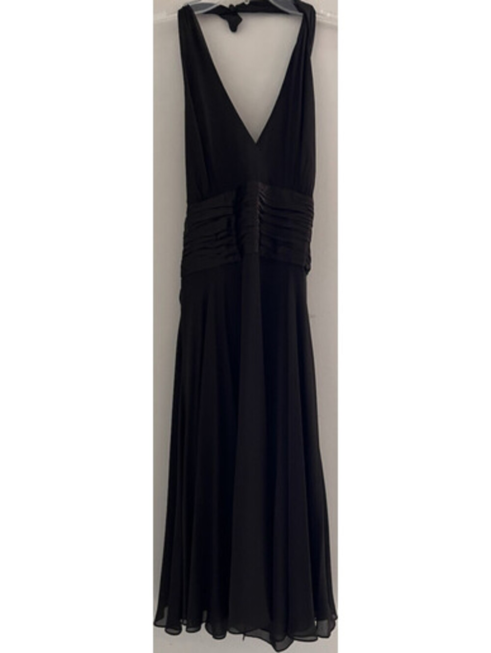 NEW Maggy London Size 12 Brown Espresso Silk Halter V-Neck Ruched Midi Dress